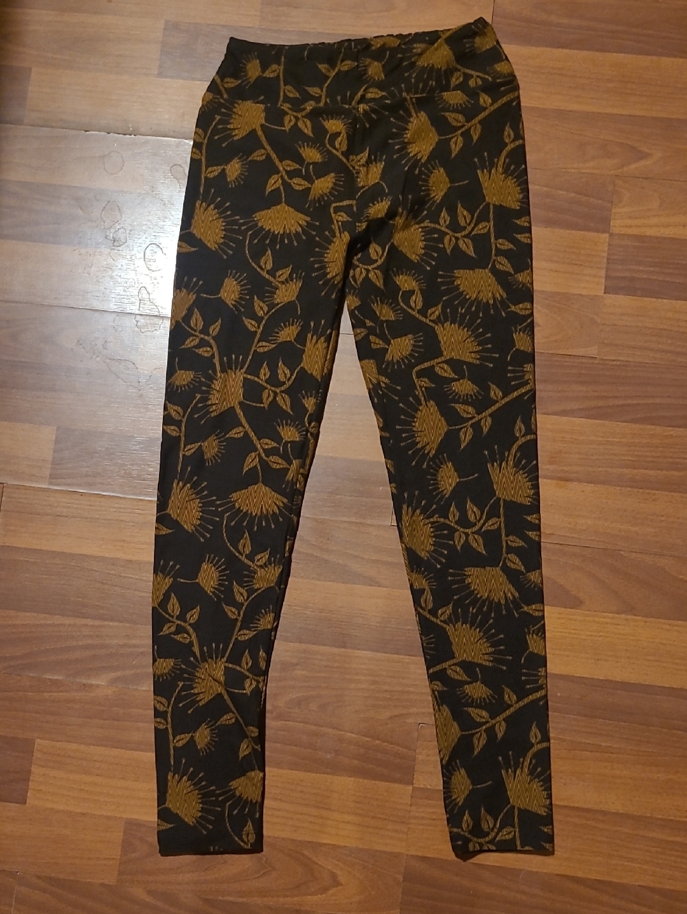 LuLaRoe Black and Mustard Floral Leggings